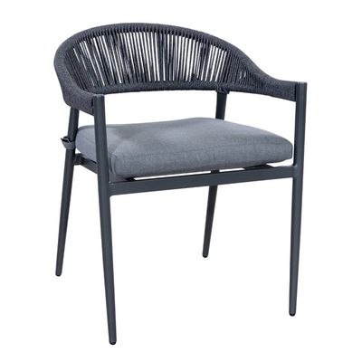 Elegante set da pranzo all'aperto con telaio in metallo e poltrona a corda L 57 x W60 x H74cm
