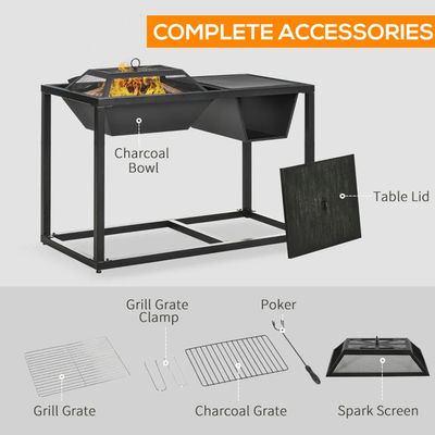 Giardino all'aperto 4 in 1 Fuoco a legna di metallo Fuoco di legno Ice Bucket Cooler Carbone di legna BBQ Grill