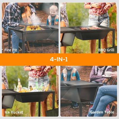 Giardino all'aperto 4 in 1 Fuoco a legna di metallo Fuoco di legno Ice Bucket Cooler Carbone di legna BBQ Grill