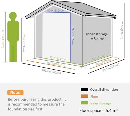 2.06D x 2.58W x 1.78H metri doppia porta scorrevole metallo giardino edificio capanno con 4 prese d'aria