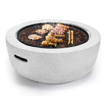 Bianco 3 in 1 Rotondo Fuoco a legna carbone barbecue tavolo da griglia Fuoco in pietra artificiale con logo personalizzato
