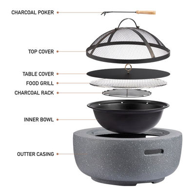 Bianco 3 in 1 Rotondo Fuoco a legna carbone barbecue tavolo da griglia Fuoco in pietra artificiale con logo personalizzato