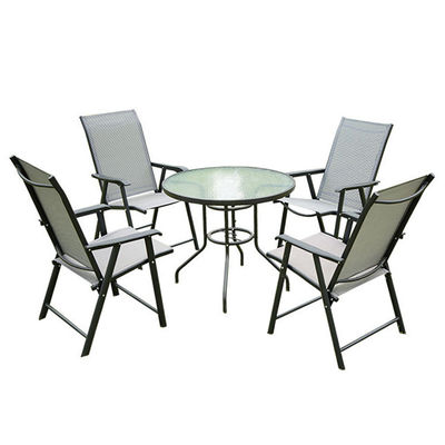 Set giardino esterno a telaio in alluminio con tavolo da pranzo rotondo e sedie Teslin