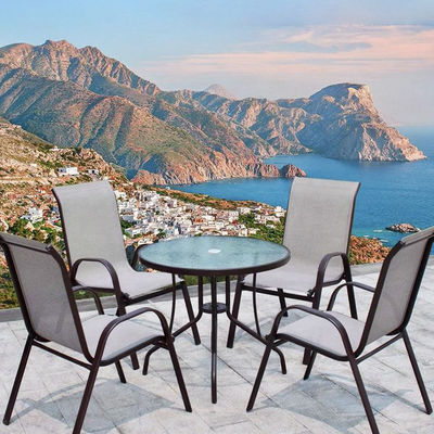 Set giardino esterno a telaio in alluminio con tavolo da pranzo rotondo e sedie Teslin
