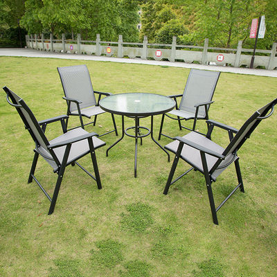 Set giardino esterno a telaio in alluminio con tavolo da pranzo rotondo e sedie Teslin