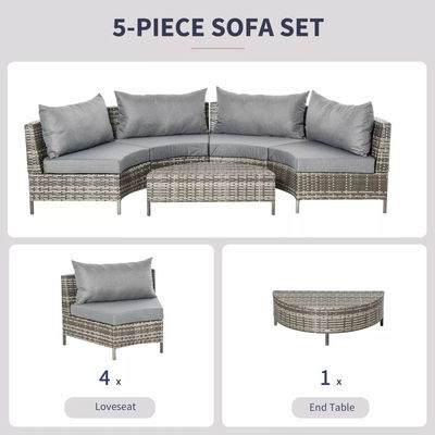 Cornice di tubi in acciaio 5 pezzi mobili per patio esterno Set con sedie di rattan PE e ottomani