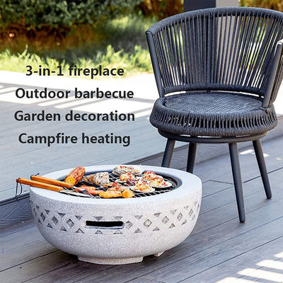 3 in 1 Fuoco rotondo a legna carbone barbecue tavolo da griglia per metallo cortile esterno