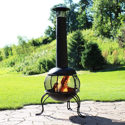 Patio esterno Cortile giardino Campeggio Acciaio Legno Fuoco a fuoco Fuoco con Cappuccio Pioggia Poker Nero