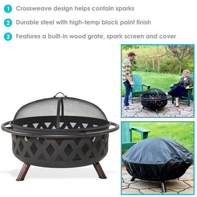 Patio esterno Cortile giardino Fuoco da campeggio Fuoco metallo Pit Bowl con poker e copertura