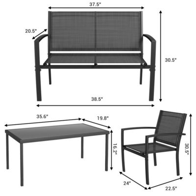 Moderno ed elegante AJUNION 4 pezzi mobili da giardino in acciaio Divano set con tavolo da caffè