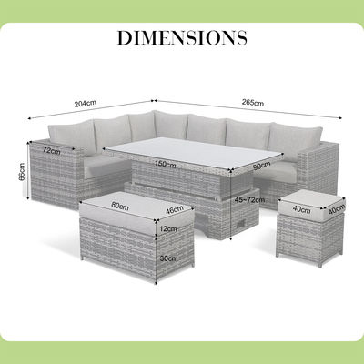 Moderno design Divano per ogni tempo con tavolo regolabile L.265 X W.204 X H.66cm