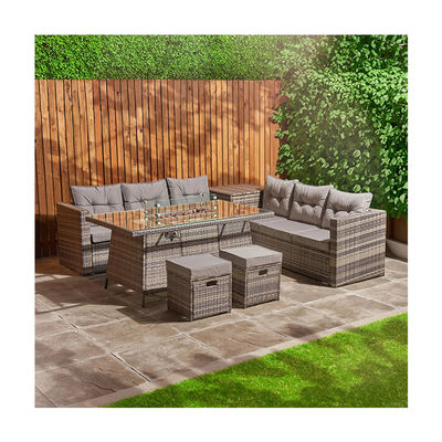Set di giardino di rattan per cortile con tavolo a fuoco AJUNION 8 posti divano sezionale set