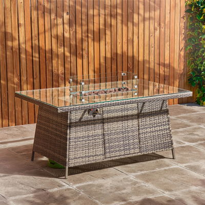 Set di giardino di rattan per cortile con tavolo a fuoco AJUNION 8 posti divano sezionale set