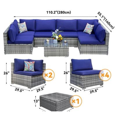 Moderno Design PE Rattan Outdoor Furniture Set per giardino Wicker Weave Sezione Divano Set