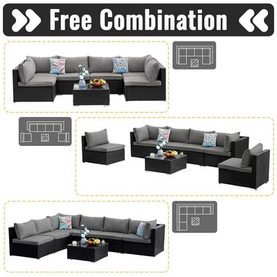 AJUNION Wicker Rattan PE Divano sezionale Set giardino Mobili da patio Set di conversazione Mobili per esterni