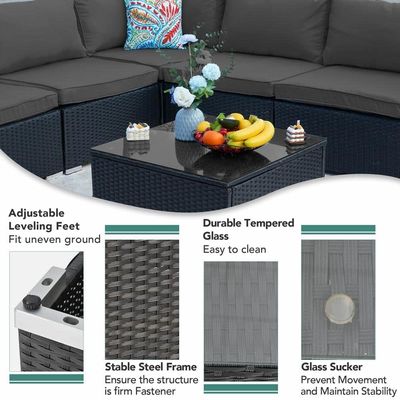 AJUNION Wicker Rattan PE Divano sezionale Set giardino Mobili da patio Set di conversazione Mobili per esterni