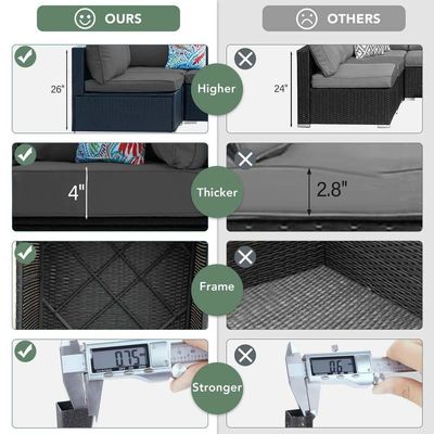 AJUNION Wicker Rattan PE Divano sezionale Set giardino Mobili da patio Set di conversazione Mobili per esterni