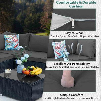 AJUNION Wicker Rattan PE Divano sezionale Set giardino Mobili da patio Set di conversazione Mobili per esterni