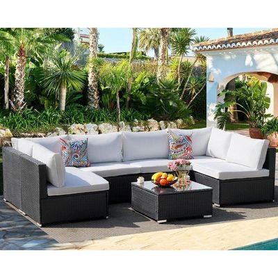 Mobili per l'aria aperta AJUNION 7 pezzi PE Rattan Wicker Divano sezionale Set per giardino