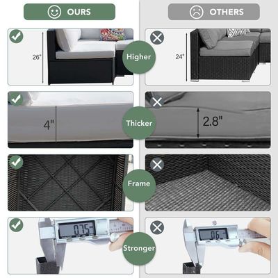 Mobili per l'aria aperta AJUNION 7 pezzi PE Rattan Wicker Divano sezionale Set per giardino