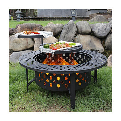 Modern Outdoor Firepit AJUNION 36 Inch Metal Round Wood Burning Fire Pit con 2 griglie