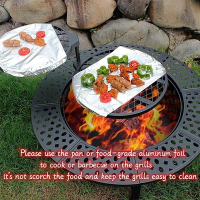 Modern Outdoor Firepit AJUNION 36 Inch Metal Round Wood Burning Fire Pit con 2 griglie