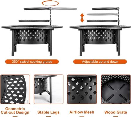 Modern Outdoor Firepit AJUNION 36 Inch Metal Round Wood Burning Fire Pit con 2 griglie