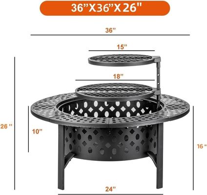 Modern Outdoor Firepit AJUNION 36 Inch Metal Round Wood Burning Fire Pit con 2 griglie