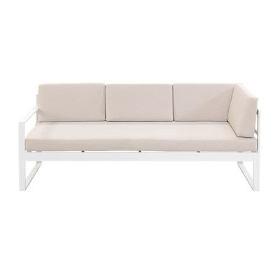 AJUNION Set mobili da esterno a forma di L Set salotto in alluminio con finitura in teak di plastica