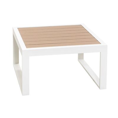 AJUNION Set mobili da esterno a forma di L Set salotto in alluminio con finitura in teak di plastica
