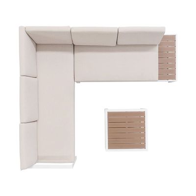 AJUNION Set mobili da esterno a forma di L Set salotto in alluminio con finitura in teak di plastica