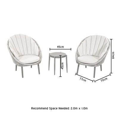 Arredamento da giardino per balcone a corda 3 pezzi salotto in alluminio set con tavolo laterale da AJUNION