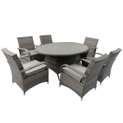Set da pranzo esterno da 9 posti con tavolo rotondo e cuscini di AJUNION Rattan Furniture