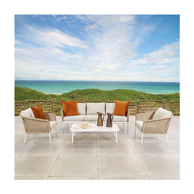 Intaglio in alluminio Arredamento per patio per tutto il tempo Set con divano e tavolo da caffè in tessuto di rotino