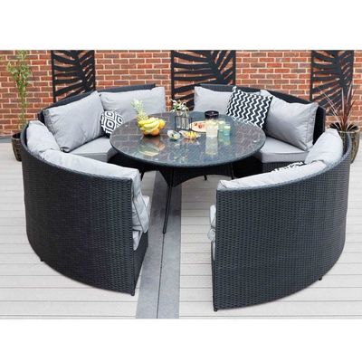 AJUNION 8 posti Round Rattan Garden Furniture Set da pranzo con spessore del cuscino di 10 cm