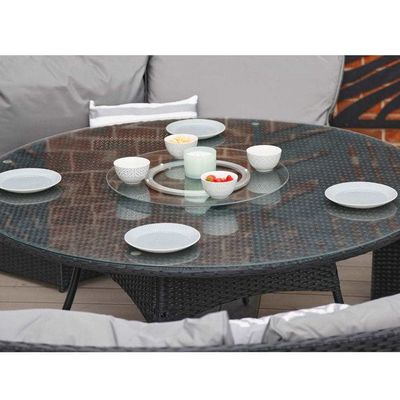 AJUNION 8 posti Round Rattan Garden Furniture Set da pranzo con spessore del cuscino di 10 cm