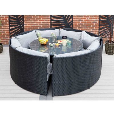 AJUNION 8 posti Round Rattan Garden Furniture Set da pranzo con spessore del cuscino di 10 cm