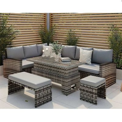 AJUNION Mobili da giardino in rotino PE Set con tavolo da pranzo a sbalzo L96xW49xH35cm