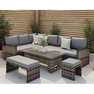 AJUNION Mobili da giardino in rotino PE Set con tavolo da pranzo a sbalzo L96xW49xH35cm