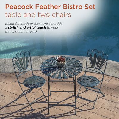 Set di tavolo e sedia pieghevole per il patio Set di bistro ispirato al pavone per qualsiasi riunione