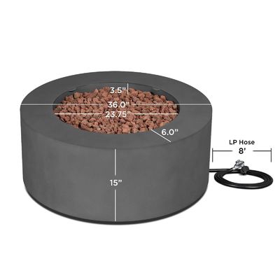 Tavolo da fuoco esterno a gas di propano con dimensioni di 36"L x 36"W x 15"H e design senza fumo