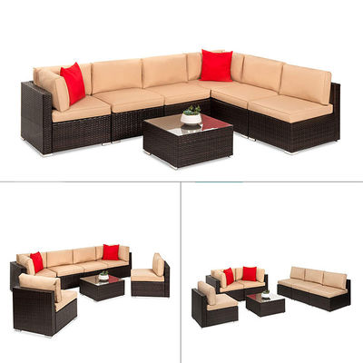 Hotel Outdoor Indoor Patio Giardino Balcone Piscina Spiaggia Woven PE Wicker Rattan Lounge Set di divani modulari sezionali