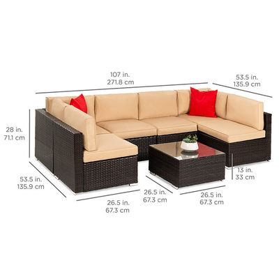 Hotel Outdoor Indoor Patio Giardino Balcone Piscina Spiaggia Woven PE Wicker Rattan Lounge Set di divani modulari sezionali