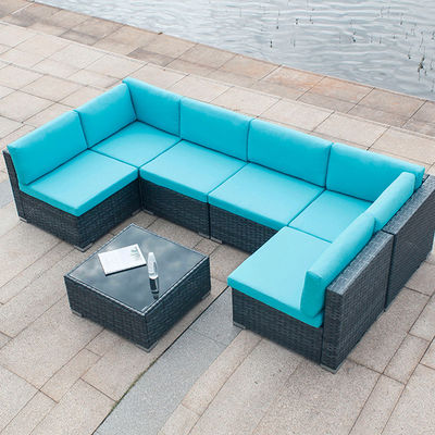 Hotel Outdoor Indoor Patio Giardino Balcone Piscina Spiaggia Woven PE Wicker Rattan Lounge Set di divani modulari sezionali
