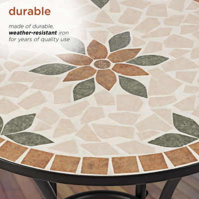 AJUNION 3 pezzi mosaico in ferro piastrelle Patio Bistro Set con tavolo in ceramica e sedie pieghevoli