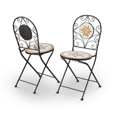 AJUNION 3 pezzi mosaico in ferro piastrelle Patio Bistro Set con tavolo in ceramica e sedie pieghevoli