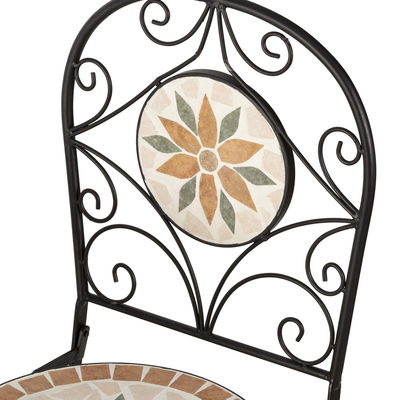 AJUNION 3 pezzi mosaico in ferro piastrelle Patio Bistro Set con tavolo in ceramica e sedie pieghevoli