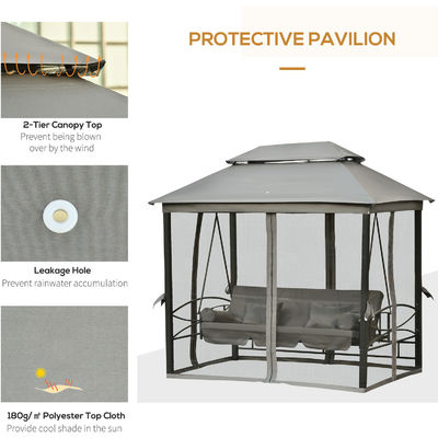 Metal AJUNION Patio esterno Daybed 3 in 1 Canopy Gazebo Swing Chair Garden Amaca con rete anti zanzara