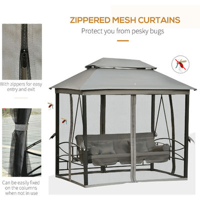 Metal AJUNION Patio esterno Daybed 3 in 1 Canopy Gazebo Swing Chair Garden Amaca con rete anti zanzara