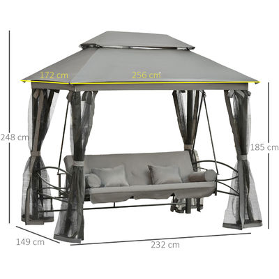 Metal AJUNION Patio esterno Daybed 3 in 1 Canopy Gazebo Swing Chair Garden Amaca con rete anti zanzara